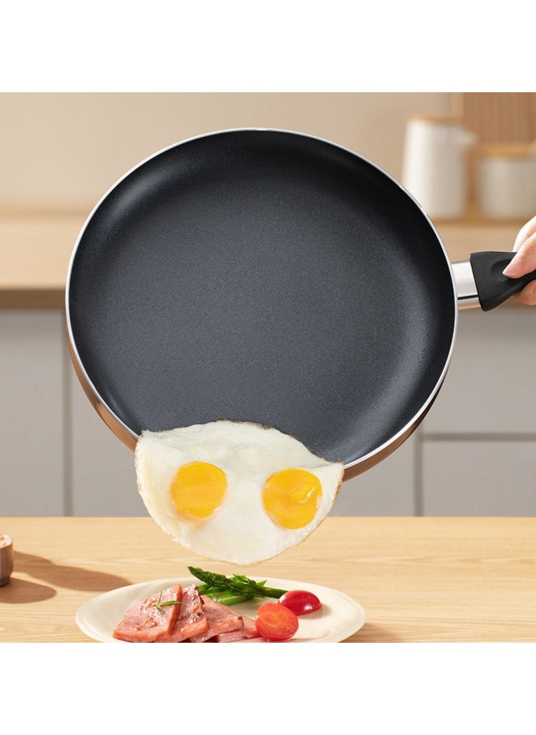 28x7.5cm Aluminium FryPan, Red  (Non-Stick Surface, Energy-Saving Cooking, compatible with electric, glass-ceramic, gas and induction stoves | Wood Finish Handles, Tempered Glass Lids, PFOA Free  | Frying Pan Casserole With Lid Saucepan Grill Pan Kitchen Tools)