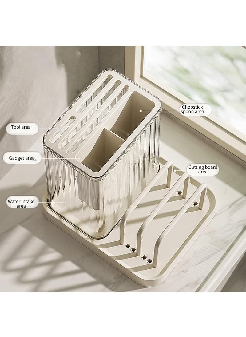 Knife Holders, Cutting Board Organizer Holders, Cutting Board Stand For Countertop, Knife Holders With Draining Tray, Rack Knife Integrated Storage, Cookware Storage (White)