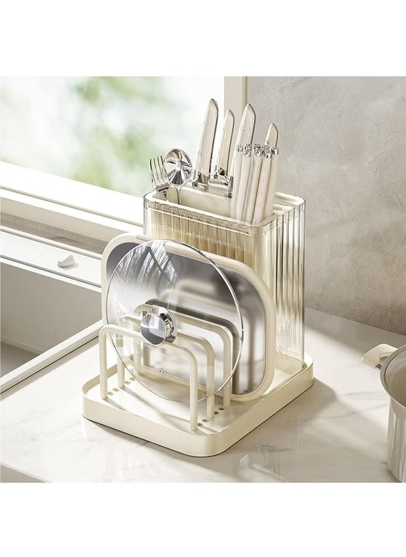 Knife Holders, Cutting Board Organizer Holders, Cutting Board Stand For Countertop, Knife Holders With Draining Tray, Rack Knife Integrated Storage, Cookware Storage (White)
