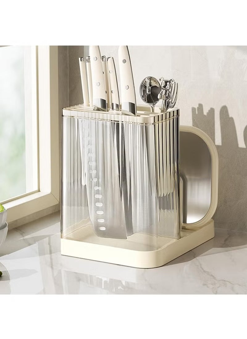 Knife Holders, Cutting Board Organizer Holders, Cutting Board Stand For Countertop, Knife Holders With Draining Tray, Rack Knife Integrated Storage, Cookware Storage (White)