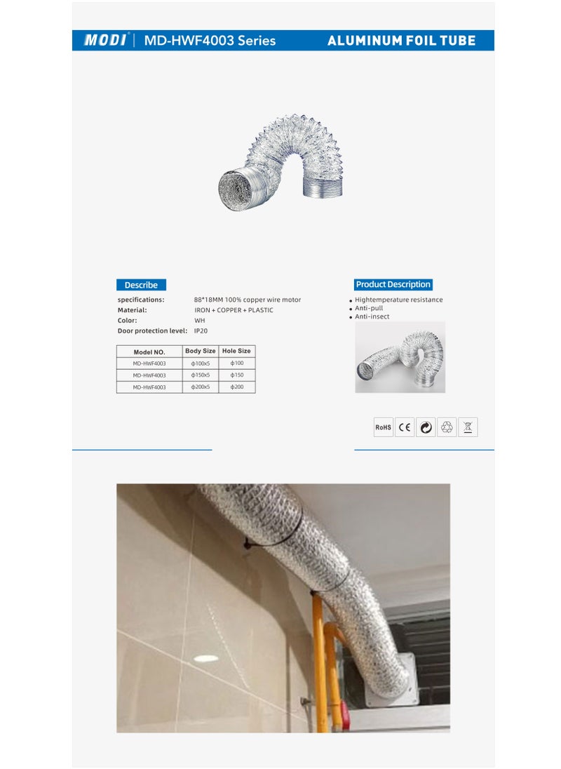 Aluminium Duct Flexible Hose Aluminium Exhaust Pipe, 4 INCH-5M