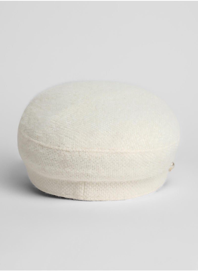 Pearl-Lined Breton Cap - Powder White