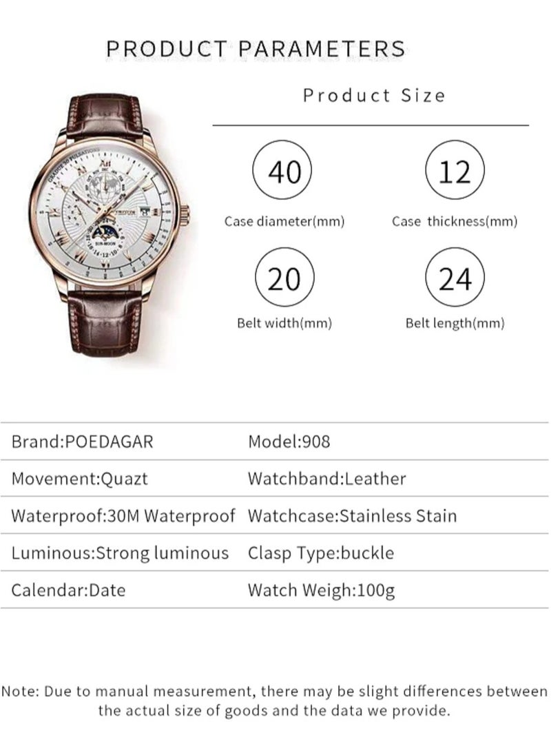 Man Watch,Waterproof Luminous Classic Leather Watch For Man 40mm