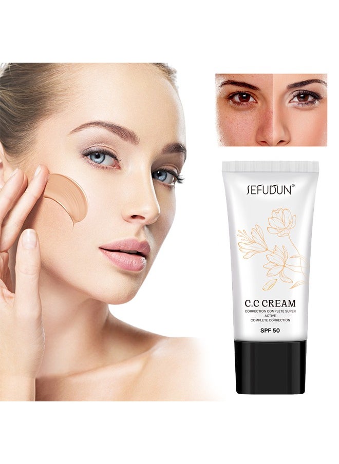 C.C Cream, CC Cream Self Adjusting for Mature Skin, Super Active CC Cream Foundation with SPF 50 for Face and Body Color Correcting 30ml