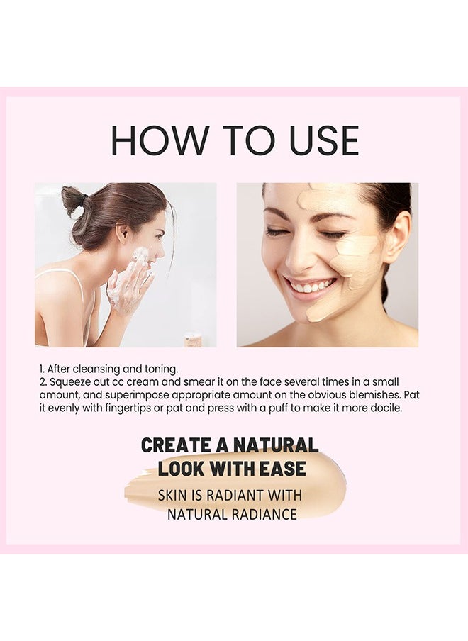 50+UVA/UVB Physical Suncreen，CC Cream SPF 50, CC Cream Foundation, Lightweight Full Coverage Hydrating Serum, Control Oil and Moisturize Waterproof Long Lasting Matte Color Correcting Cream（#01 Light） 30ml