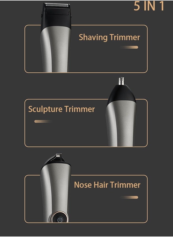 Cordless Professional Hair Clipper 5 in 1 Hair Trimmers Beard Trimmer ,Multifunctional Mens Grooming Kit for Beard Face Nose USB Rechargeable Electric Shaver Body Trimmer for Men with Storage Base