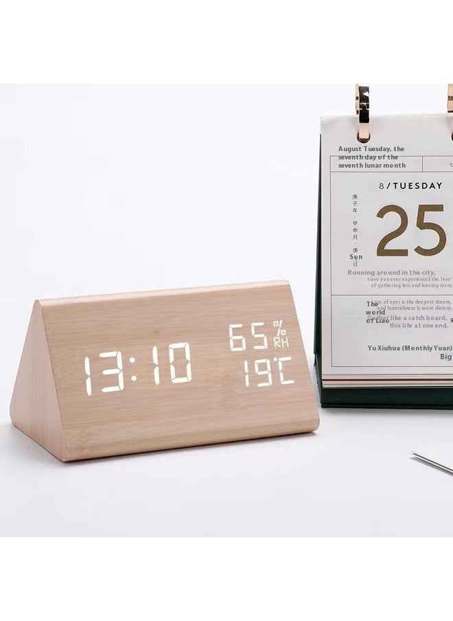 Digital Alarm Clock with Wooden Electronic LED Display 3 Alarm Settings Humidity & Temperature Detect Brightness Adjustable