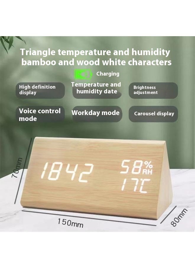 Digital Alarm Clock with Wooden Electronic LED Display 3 Alarm Settings Humidity & Temperature Detect Brightness Adjustable