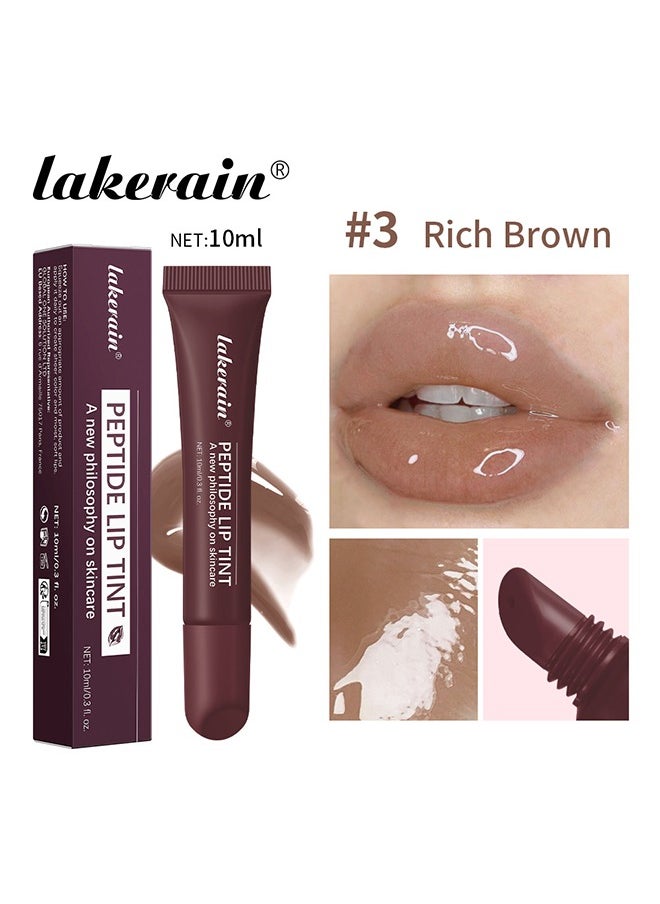 Peptide Lip Tint ,2 in 1 Lip Gloss and Lip Treatment Plumper and Softer Lips Restore Replenish Dry Lips Lip Color Lipstick Lip Gloss Hydrating Moisturizing Lip Gloss 10ml #03 Rich Brown