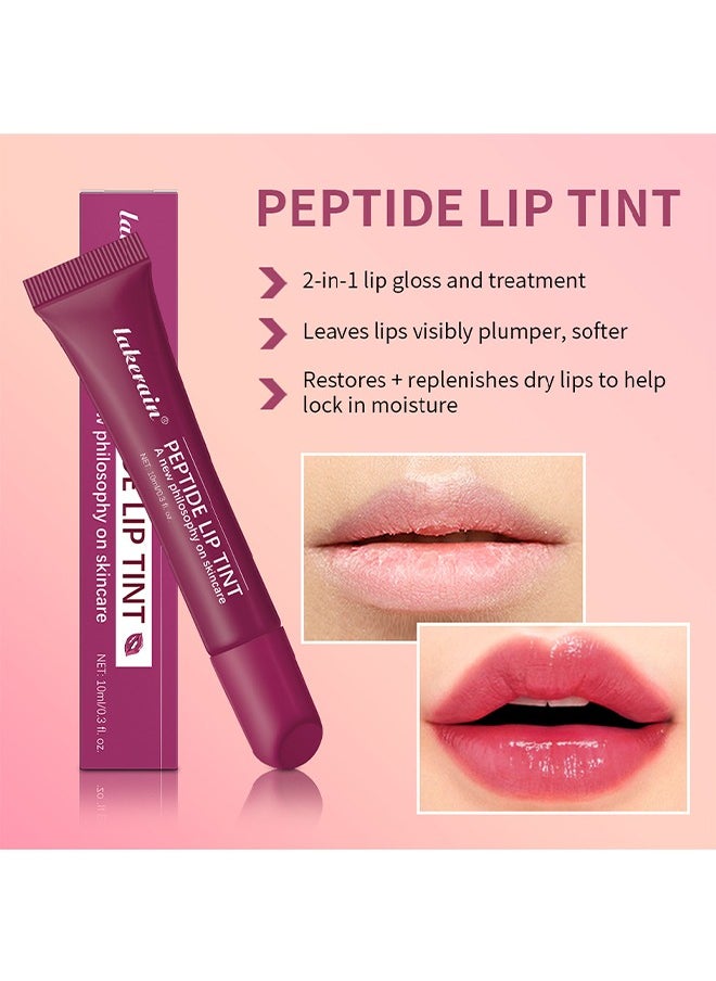 Peptide Lip Tint ,2 in 1 Lip Gloss and Lip Treatment Plumper and Softer Lips Restore Replenish Dry Lips Lip Color Lipstick Lip Gloss Hydrating Moisturizing Lip Gloss 10ml #03 Rich Brown