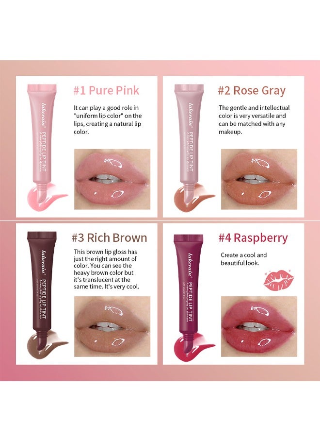 Peptide Lip Tint ,2 in 1 Lip Gloss and Lip Treatment Plumper and Softer Lips Restore Replenish Dry Lips Lip Color Lipstick Lip Gloss Hydrating Moisturizing Lip Gloss 10ml #03 Rich Brown