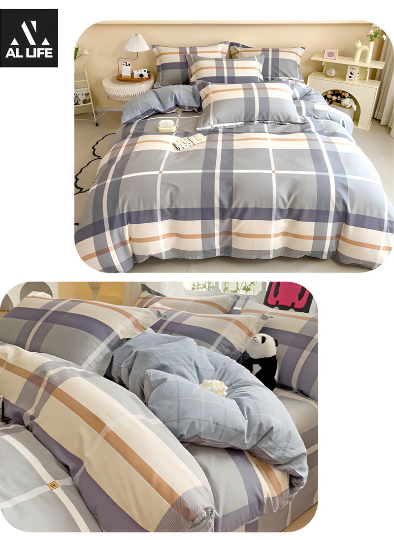 AL LIFE Premium King Size 6 Pieces Bedding Set Striped Design Blue，Filter not included,  Blue