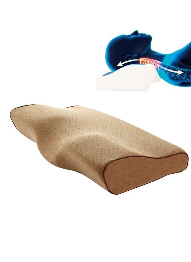 Contour Memory Foam Pillow for Neck Pain Relief for Side Back Stomach Sleepers Camel Brown