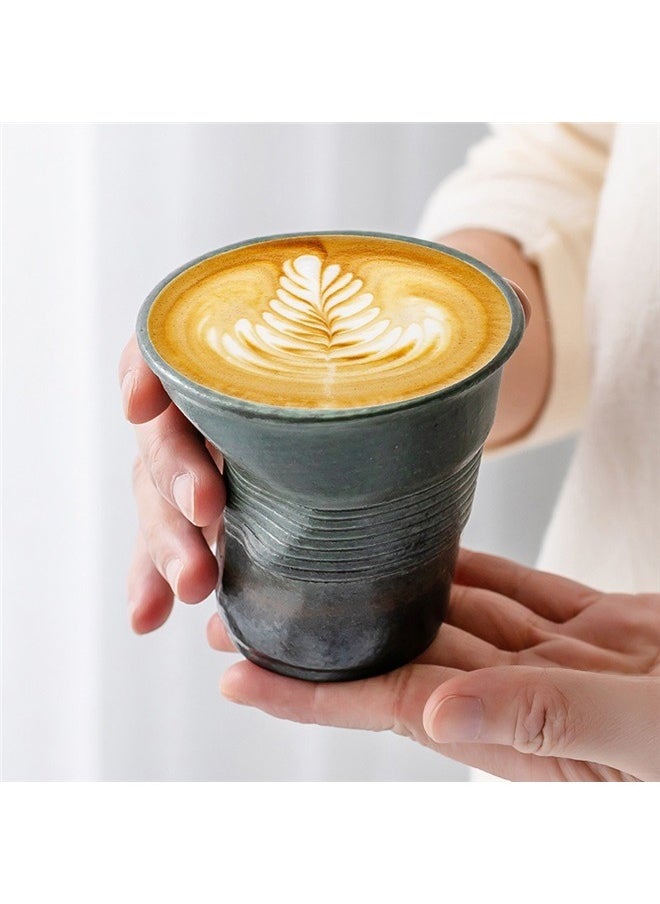 Porcelain Finger Press Cup 8.5cm，200ml Rough Pottery Coffee Cup Creative Milk Cup Irregular Ceramic Latte Cup Retro Tea Cup Kitchen Gradient Ceramic Cup