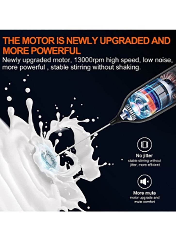 Milk Frother, Handheld Rechargeable Milk Frother with Stand, Electric Frother, 3 Speeds, Beverage Blender with High Power 13000 RPM Motor, Caffe Latte Cappuccino Hot Chocolate Mini Blender