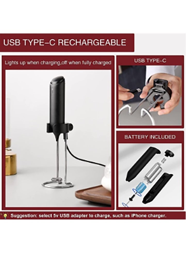 Milk Frother, Handheld Rechargeable Milk Frother with Stand, Electric Frother, 3 Speeds, Beverage Blender with High Power 13000 RPM Motor, Caffe Latte Cappuccino Hot Chocolate Mini Blender