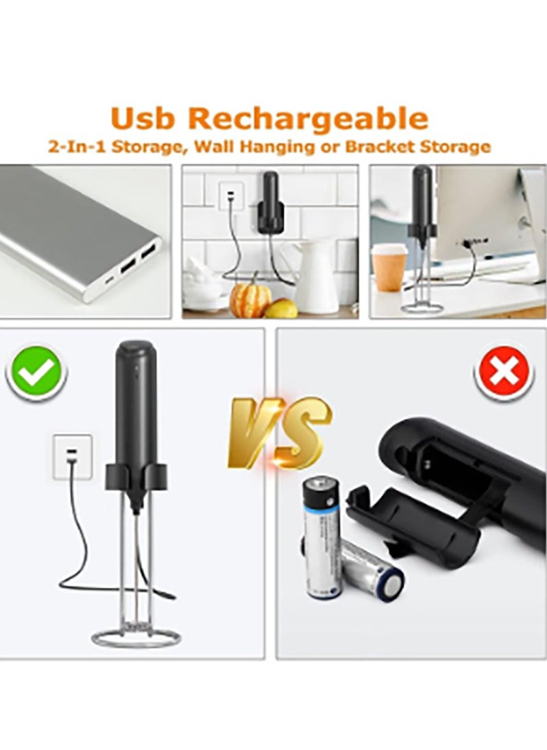 Milk Frother, Handheld Rechargeable Milk Frother with Stand, Electric Frother, 3 Speeds, Beverage Blender with High Power 13000 RPM Motor, Caffe Latte Cappuccino Hot Chocolate Mini Blender