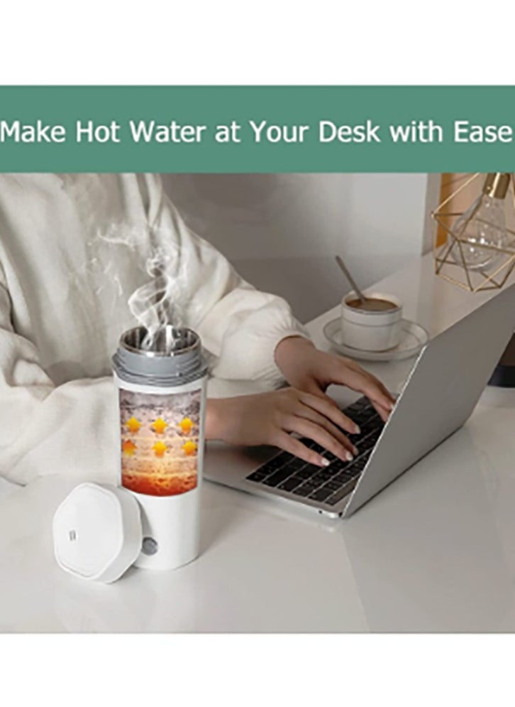 Portable Electric Kettle Stainless Steel Liner Travel Electric Cup Household Mini Heating Teapot Quick Cooking Single Cup Water Heater 350ml Thermos Bottle (White)