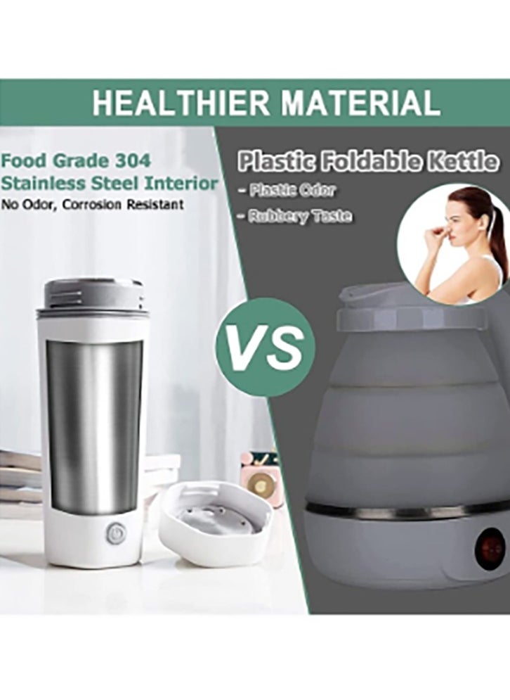 Portable Electric Kettle Stainless Steel Liner Travel Electric Cup Household Mini Heating Teapot Quick Cooking Single Cup Water Heater 350ml Thermos Bottle (White)