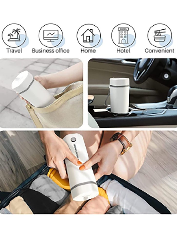 Portable Electric Kettle Stainless Steel Liner Travel Electric Cup Household Mini Heating Teapot Quick Cooking Single Cup Water Heater 350ml Thermos Bottle (White)