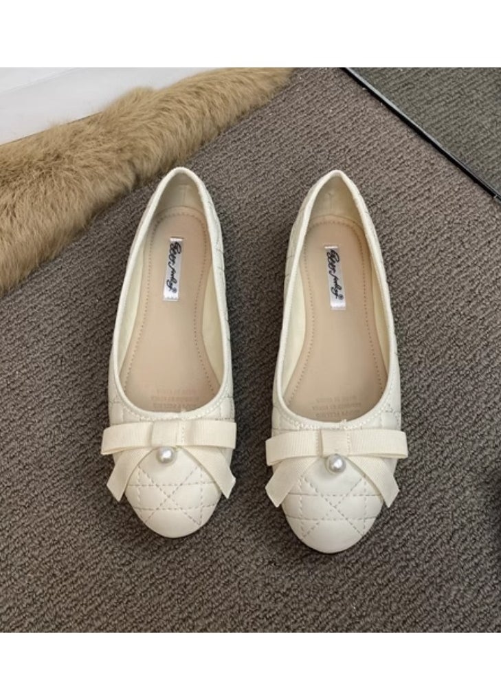 Temperament Flat Butterfly Knot Pearl Shoes Single Shoes