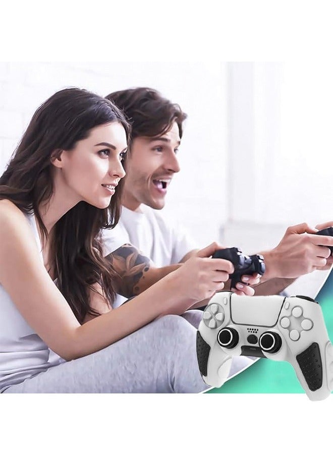 Anti-Slip PS5 Controller Skin Soft Thicken Non-Slip Studded Silicone Gel Grip Protective Cover Case for Playstation 5 Controller Grip with A Sticker and 2 x Thumb Grip Caps Silicone Set Black/White