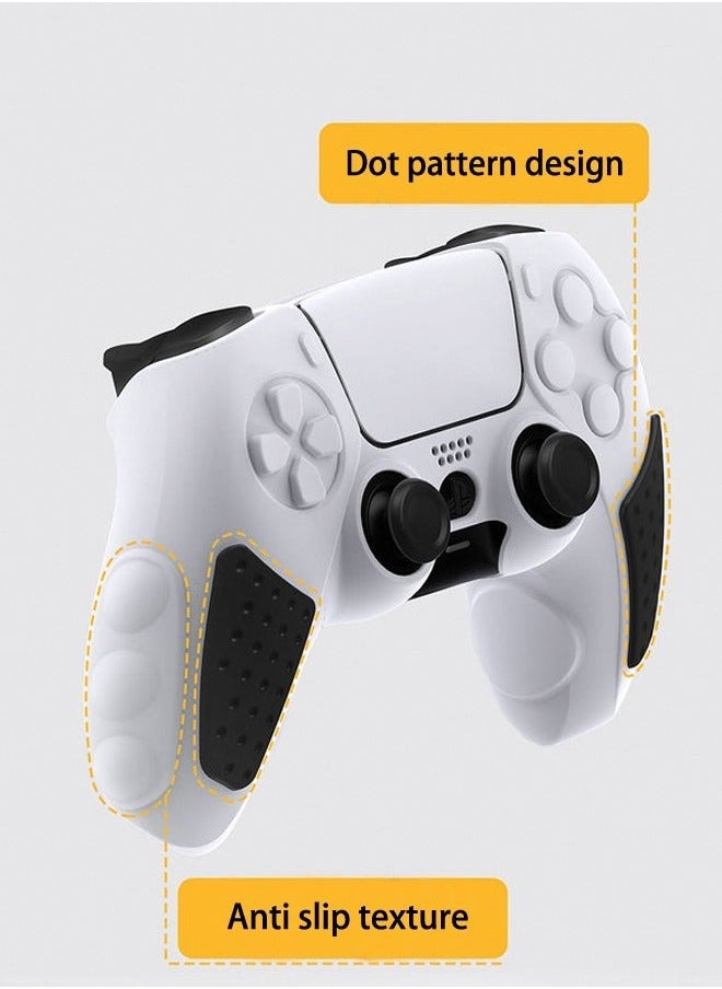 Anti-Slip PS5 Controller Skin Soft Thicken Non-Slip Studded Silicone Gel Grip Protective Cover Case for Playstation 5 Controller Grip with A Sticker and 2 x Thumb Grip Caps Silicone Set Black/White