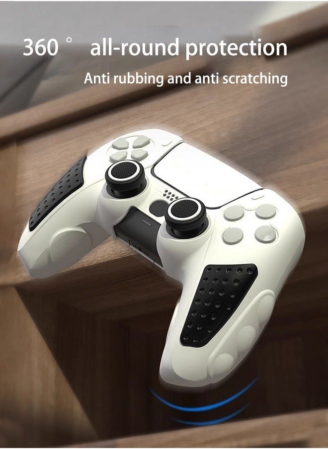 Anti-Slip PS5 Controller Skin Soft Thicken Non-Slip Studded Silicone Gel Grip Protective Cover Case for Playstation 5 Controller Grip with A Sticker and 2 x Thumb Grip Caps Silicone Set Black/White
