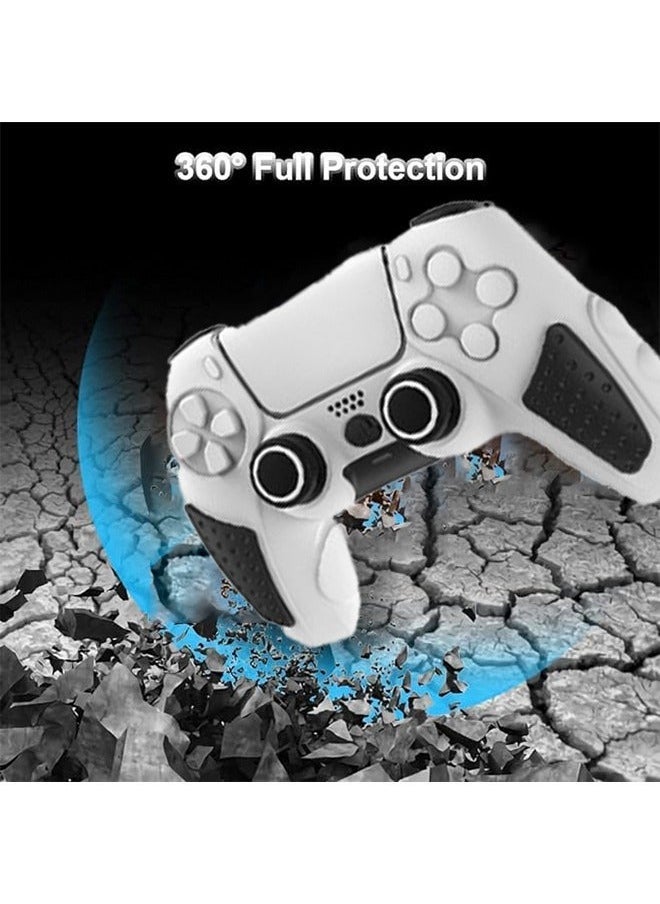 Anti-Slip PS5 Controller Skin Soft Thicken Non-Slip Studded Silicone Gel Grip Protective Cover Case for Playstation 5 Controller Grip with A Sticker and 2 x Thumb Grip Caps Silicone Set Black/White