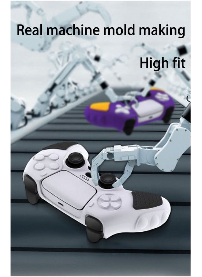Anti-Slip PS5 Controller Skin Soft Thicken Non-Slip Studded Silicone Gel Grip Protective Cover Case for Playstation 5 Controller Grip with A Sticker and 2 x Thumb Grip Caps Silicone Set Black/White