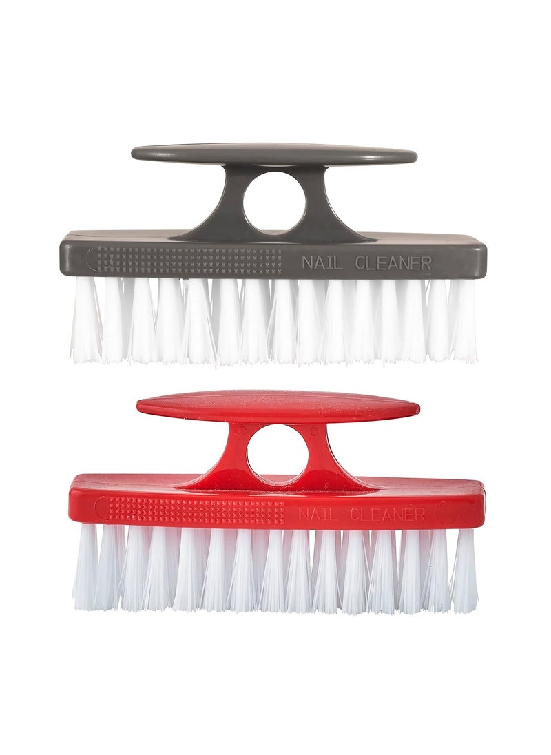 Superio Plastic Bristle Nail Brush, 2-Pack, Grey/Red, Cleaning Tool for Hands, Fingernails, Toenails, Kitchen, Bathroom