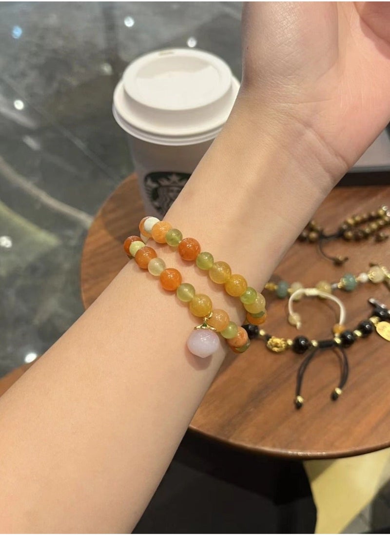 Golden Silk Jade Peach Agate Handmade Beaded Watch Band AppleWatch Pink Peach Suitable Apple Watch Band 7/8/9E 44mm