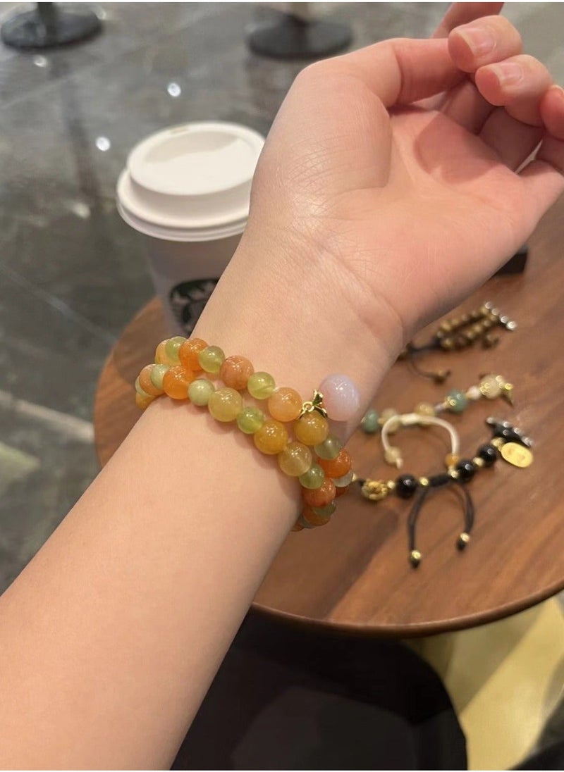 Golden Silk Jade Peach Agate Handmade Beaded Watch Band AppleWatch Pink Peach Suitable Apple Watch Band 7/8/9E 44mm