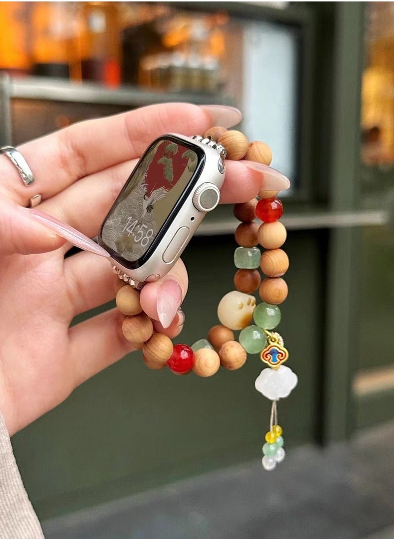 Sandalwood Beaded Handmade Bracelet Watch Band AppleWatch Suitable Apple Watch Band S7/8/9E 44mm