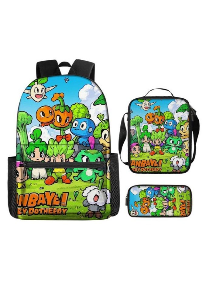 Cartoon three-piece schoolbag with zipper - 1361