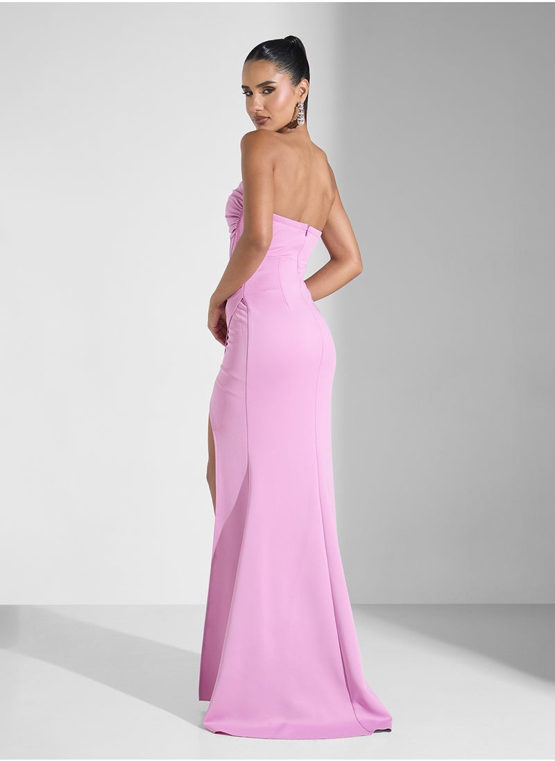 Off Shoulder Corset Bodice Gown With Slit