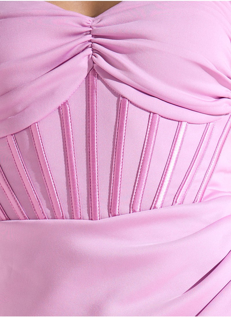 Off Shoulder Corset Bodice Gown With Slit