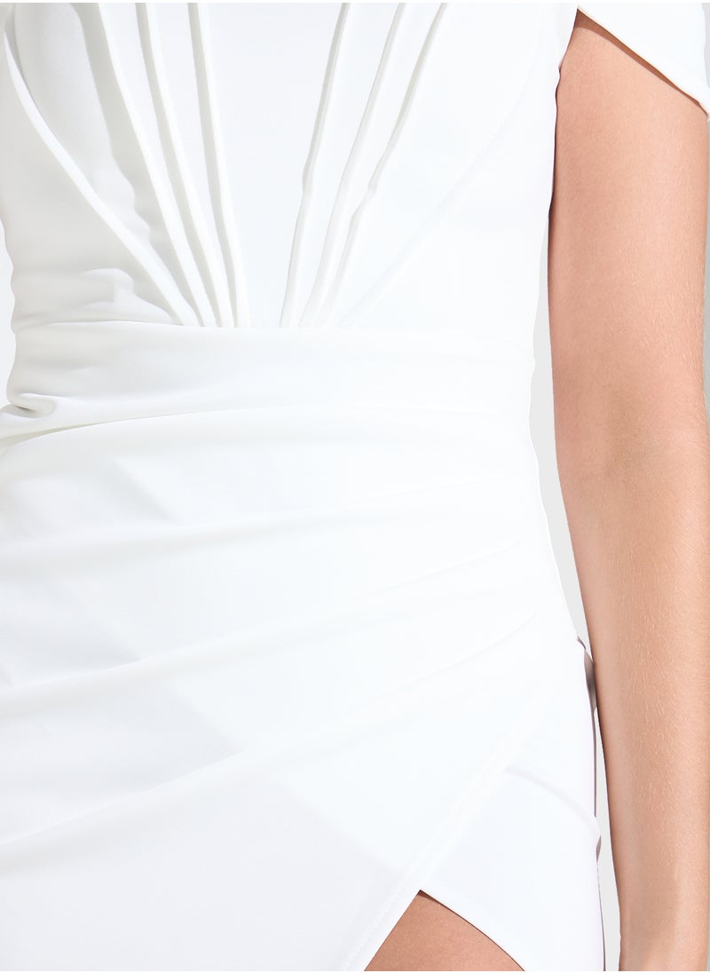 Off Shoulder Corset Bodice Gown With Slit