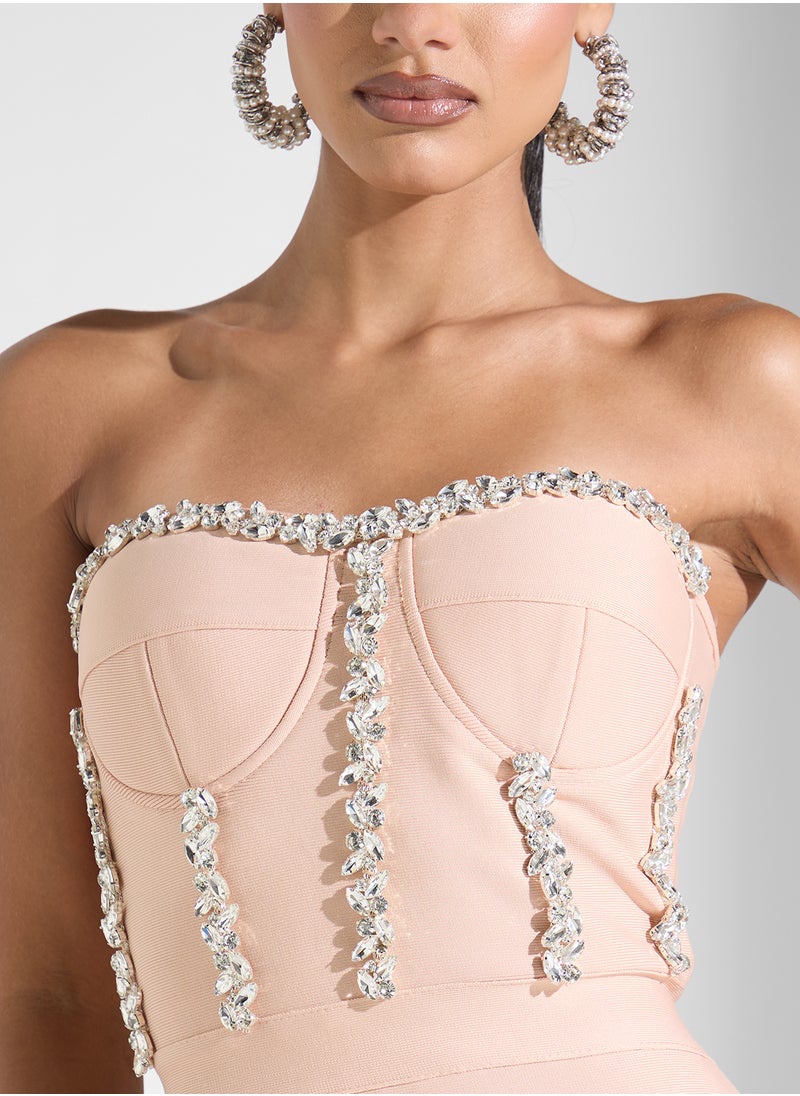 Sweetheart Neckline Diamante Corset Detail Gown