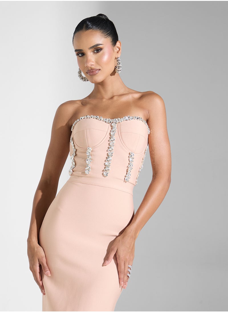 Sweetheart Neckline Diamante Corset Detail Gown
