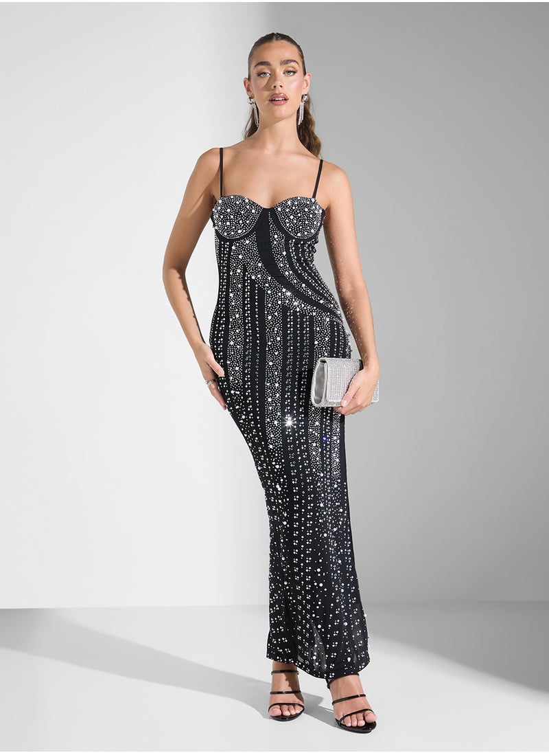 Embellished Corset Midi Dress