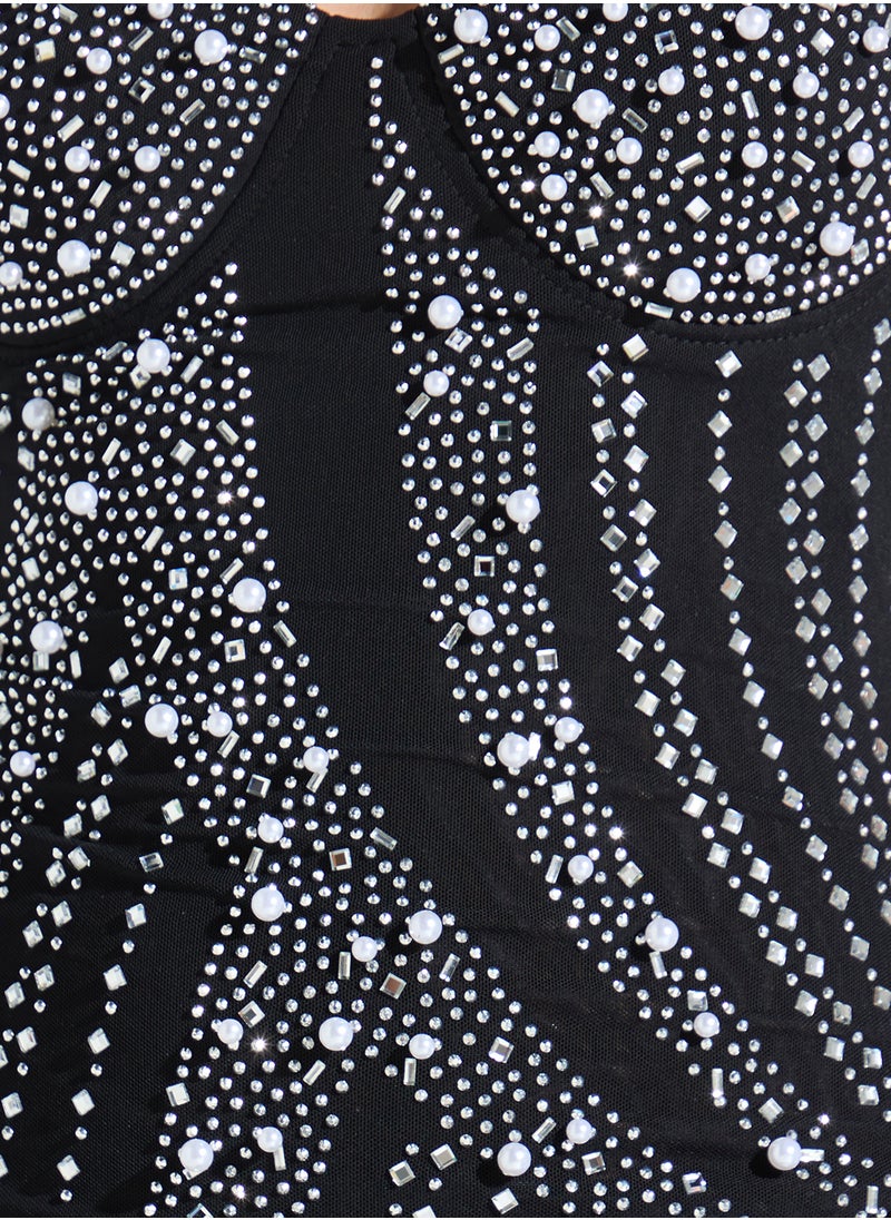 Embellished Corset Midi Dress