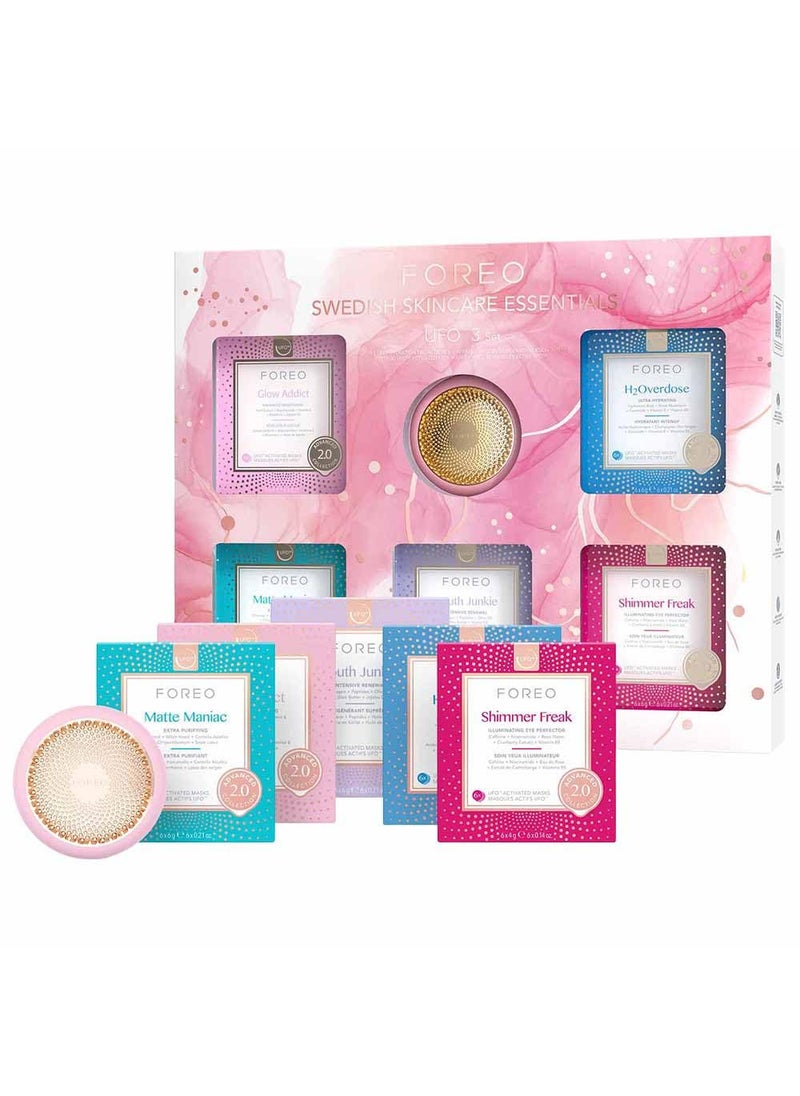 FOREO UFO 3 Set -5-in-1 Full-spectrum Facial Mask Device - Face Moisturizer Set - Warming, Cooling - 30 Anti Aging Hydrating Face Masks Beauty (5 x 6) - Skin Care & Face Care Set