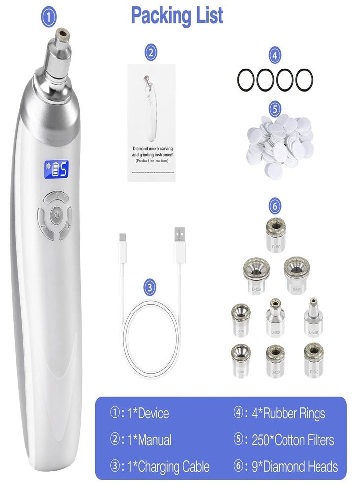 New Rechargeable Diamond Microdermabrasion Machine, Professional Handheld Microdermabrasion Facial Tool for Home Skin Care (White)