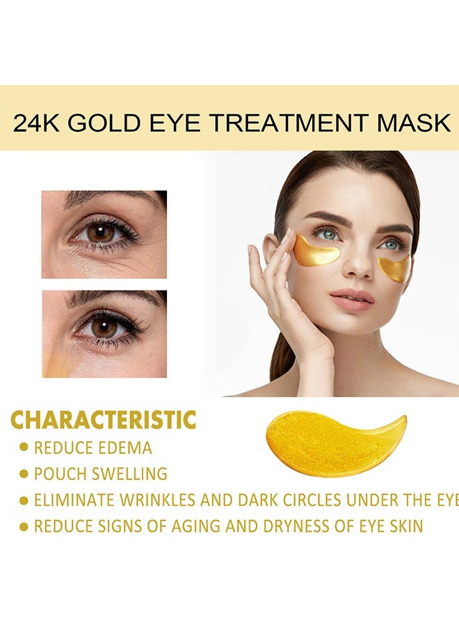 24K Gold Eye Treatment Mask, 60 pcs of Collagen Gel Pads For Eye Care, Used for Puffy Eyes and Dark Circles, Dry Lines and Fine Lines, Helping To Moisturize and Soothe Eyes and Protect Skin