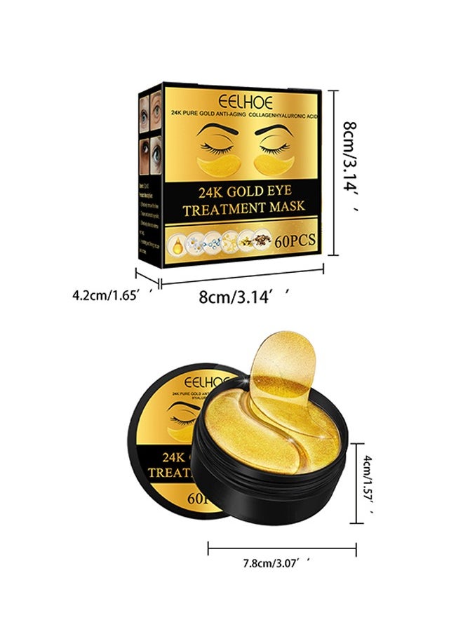 24K Gold Eye Treatment Mask, 60 pcs of Collagen Gel Pads For Eye Care, Used for Puffy Eyes and Dark Circles, Dry Lines and Fine Lines, Helping To Moisturize and Soothe Eyes and Protect Skin