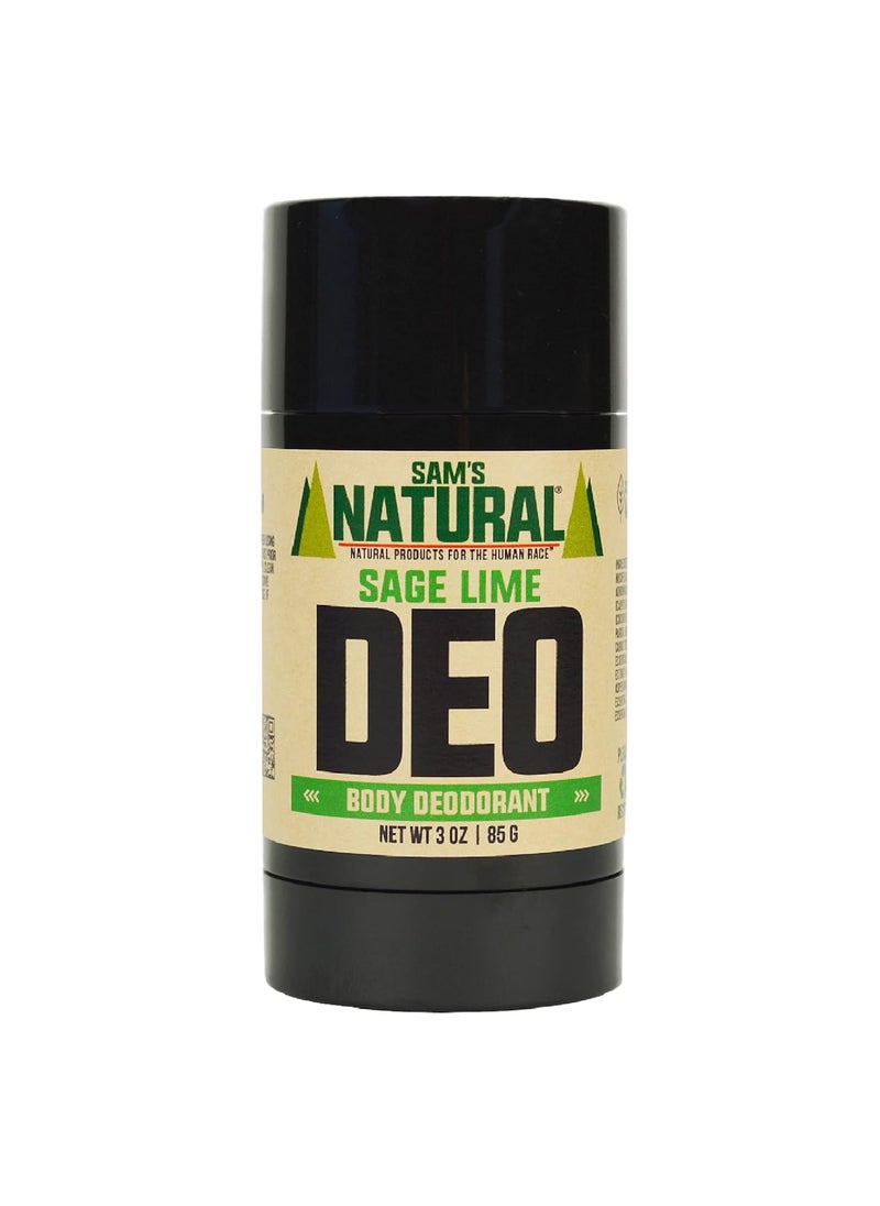 Sam’s Natural Deodorant - Sage Lime - Holiday Gifts - Stocking Stuffers - Gifts for Men - Aluminum Free - No phthalates, parabens, sulfates, or dyes - Made in USA - Vegan, Cruelty Free - 3 oz