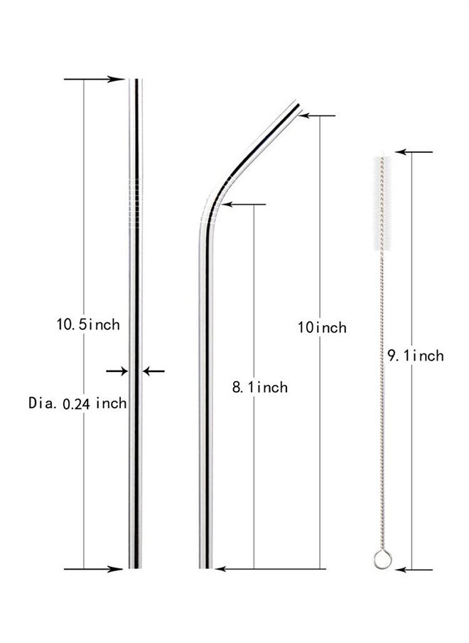 10-Piece Stainless Steel Drinking Straw Set Silver 26.7x0.6centimeter