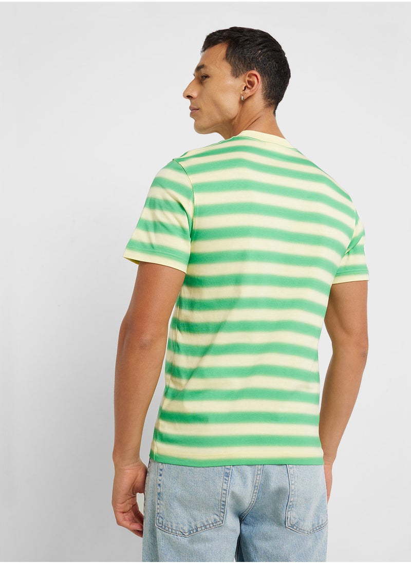 Striped Logo Graphic Crew Neck Short Sleeve T-Shirt