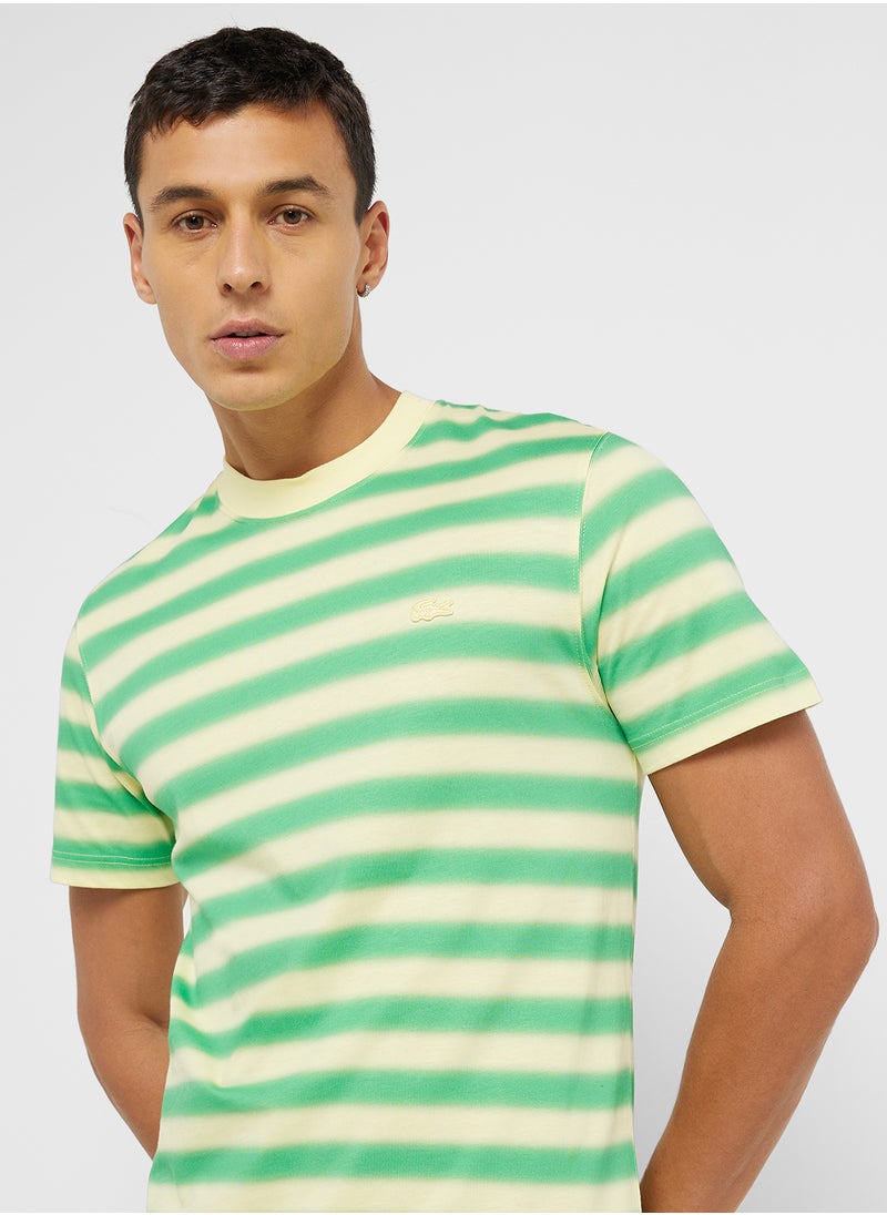 Striped Logo Graphic Crew Neck Short Sleeve T-Shirt